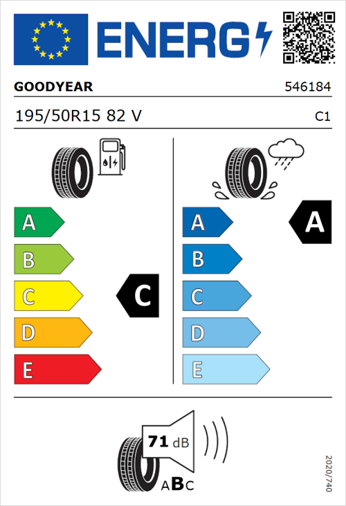 Tyre Label for Goodyear EfficientGrip Performance 195/50R15 82V