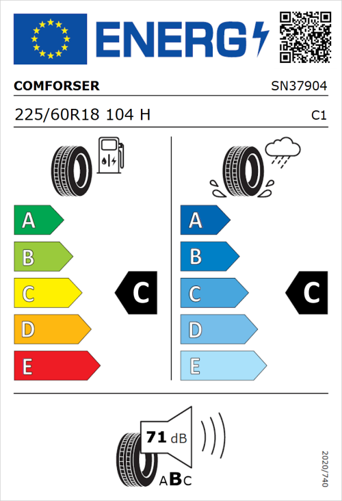 Tyre Label for Comforser CF4000 225/60R18 104H