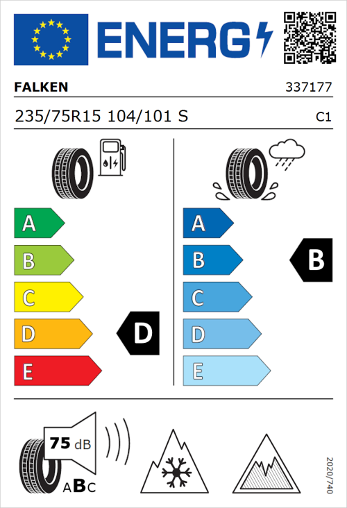 Tyre Label for Falken Wildpeak A/T AT3WA 235/75R15 104/101S