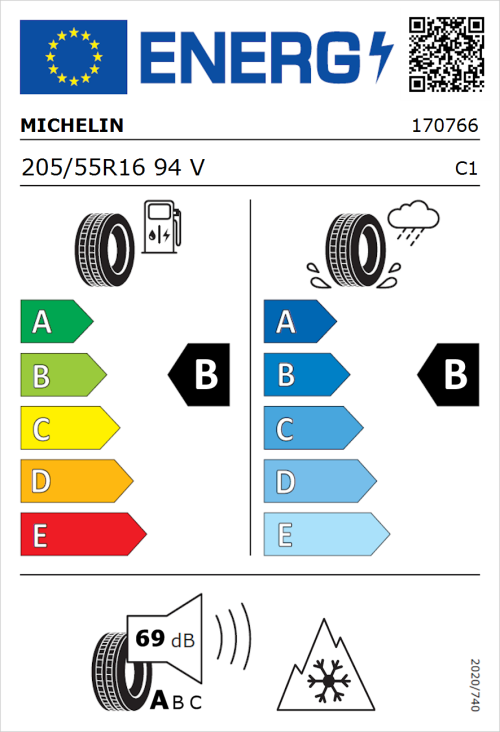 Tyre Label for Michelin CrossClimate 2 205/55R16 94V