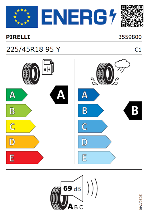 Tyre Label for Pirelli Cinturato P7 (P7C2) 225/45R18 95Y