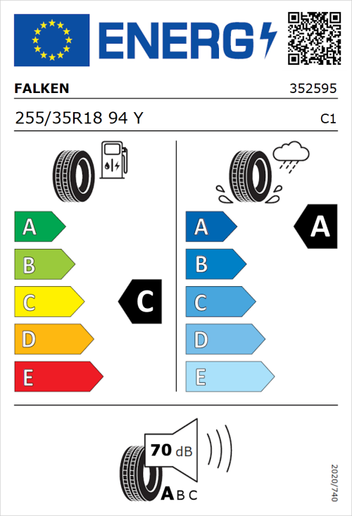 Tyre Label for Falken Azenis FK520 255/35R18 94Y