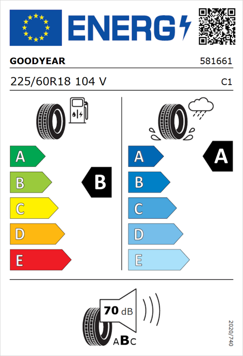 Tyre Label for Goodyear EfficientGrip 2 SUV 225/60R18 104V