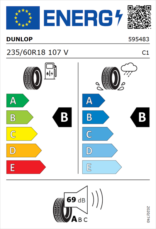Tyre Label for Dunlop Sport Response 235/60R18 107V