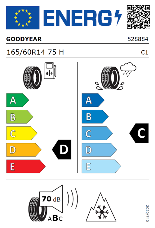 Tyre Label for Goodyear Vector 4Seasons Gen-2 165/60R14 75H