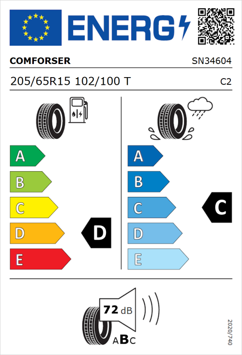 Tyre Label for Comforser CF350 205/65R15 102/100T